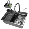 [US Local Warehouse] Stainless Steel Kitchen Sink with Pull-Out Swivel Faucet Double Waterfall Sinks