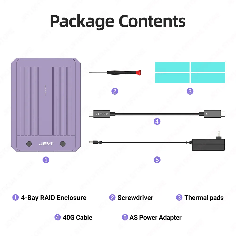 JEYI 4-Bay M.2 NVMe SSD Enclosure with Thunderbolt 4/3 & USB 4