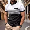 Men's Striped Stand Collar Short Sleeve POLO Shirt