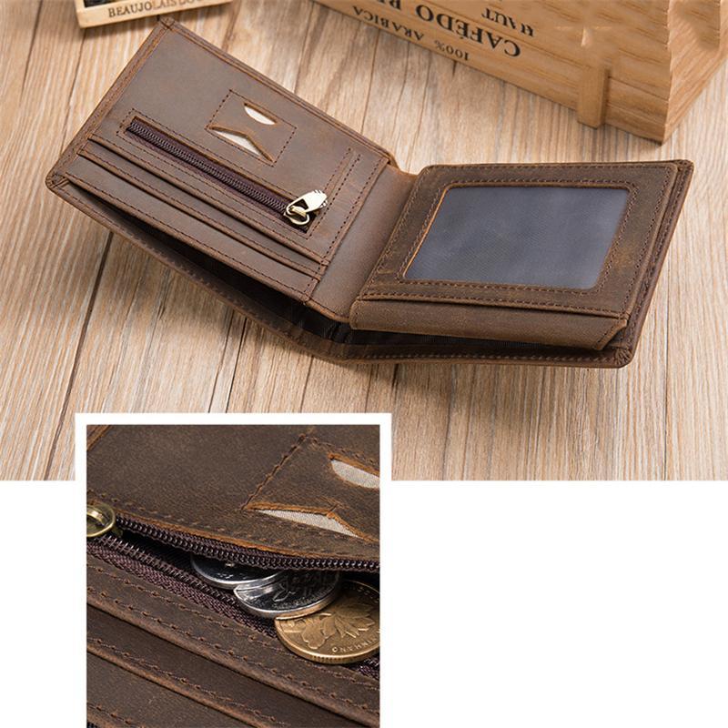 Anti-Scan RFID Design Genuine Leather Currency Pocket Coin Slot Lightweight Mini Wallet