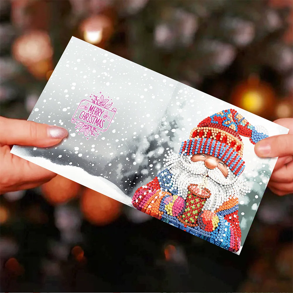 12pcs DIY Christmas Santa Claus Special Shape Diamond Panting Greeting Card【With White Envelope】