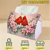 (24cm)Diamond Art Tissue Box DIY PU Napkin Cover for Home(Cardinal and flowers)