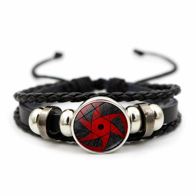 Naruto Sharingan Leather Bracelet For Men And Women Students Woven Bracelet Animation Kaleidoscope Hand Jewelry
