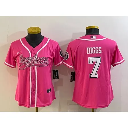 Women's Dallas Cowboys #7 Trevon Diggs Pink With Patch Cool Base Stitched Baseball Jersey(Run Small) LJBO