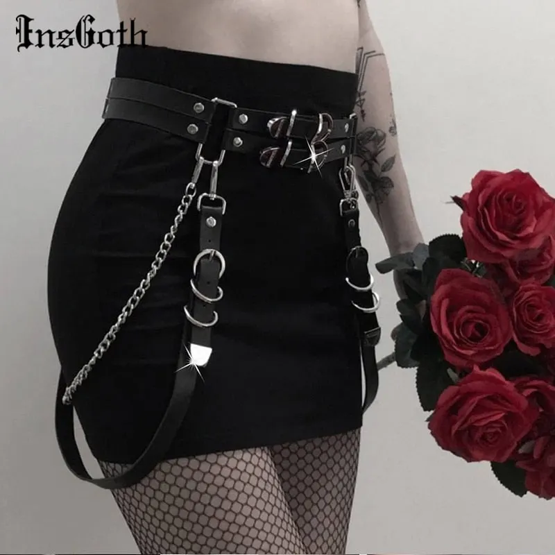 Gothic Punk Faux Leather Belt Metal Chain Ring Waist Strap Street Dance Decor Rock Hip Hop Ring Chain Belt 2019 Fashion New