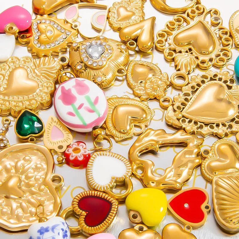 1 Piece 12.64*13.28mm 304 Stainless Steel Zircon 18K Gold Plated Heart Shape Pendant Jewelry Accessories