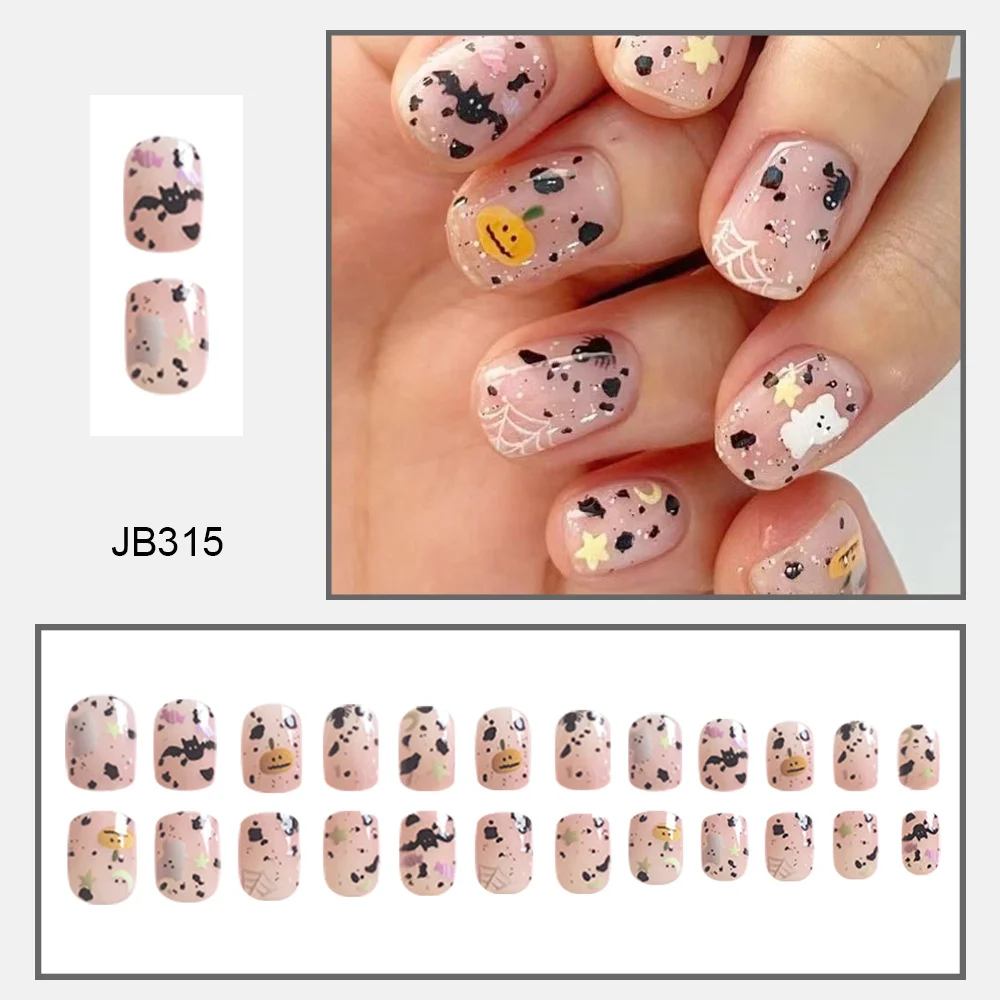 Churchf Churchf Short Square Armour Cartoon Pumpkin Spider Giant White Bear Star Halloween Element Fake Nail Finished Wear A Festival