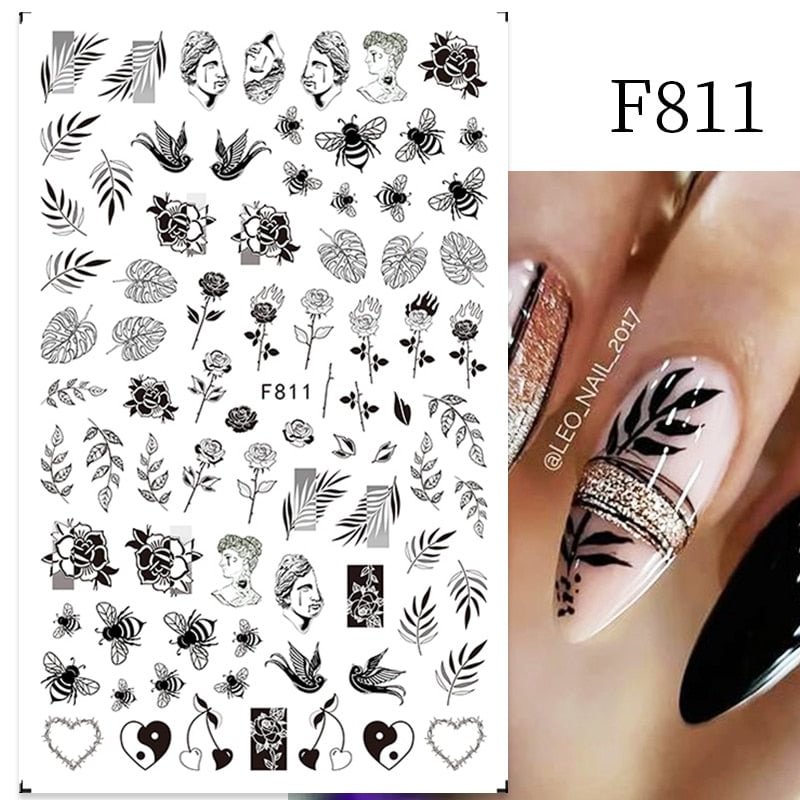 3D Charms Flowers Leaf Nail Foils Stickers Watercolor Abstract Floral Decals Sliders Manicures Nail Art Decorations For Summer