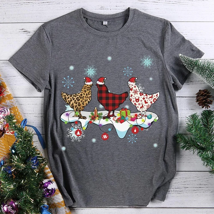 Funny Santa Chickens Christmas  T-Shirt-010995