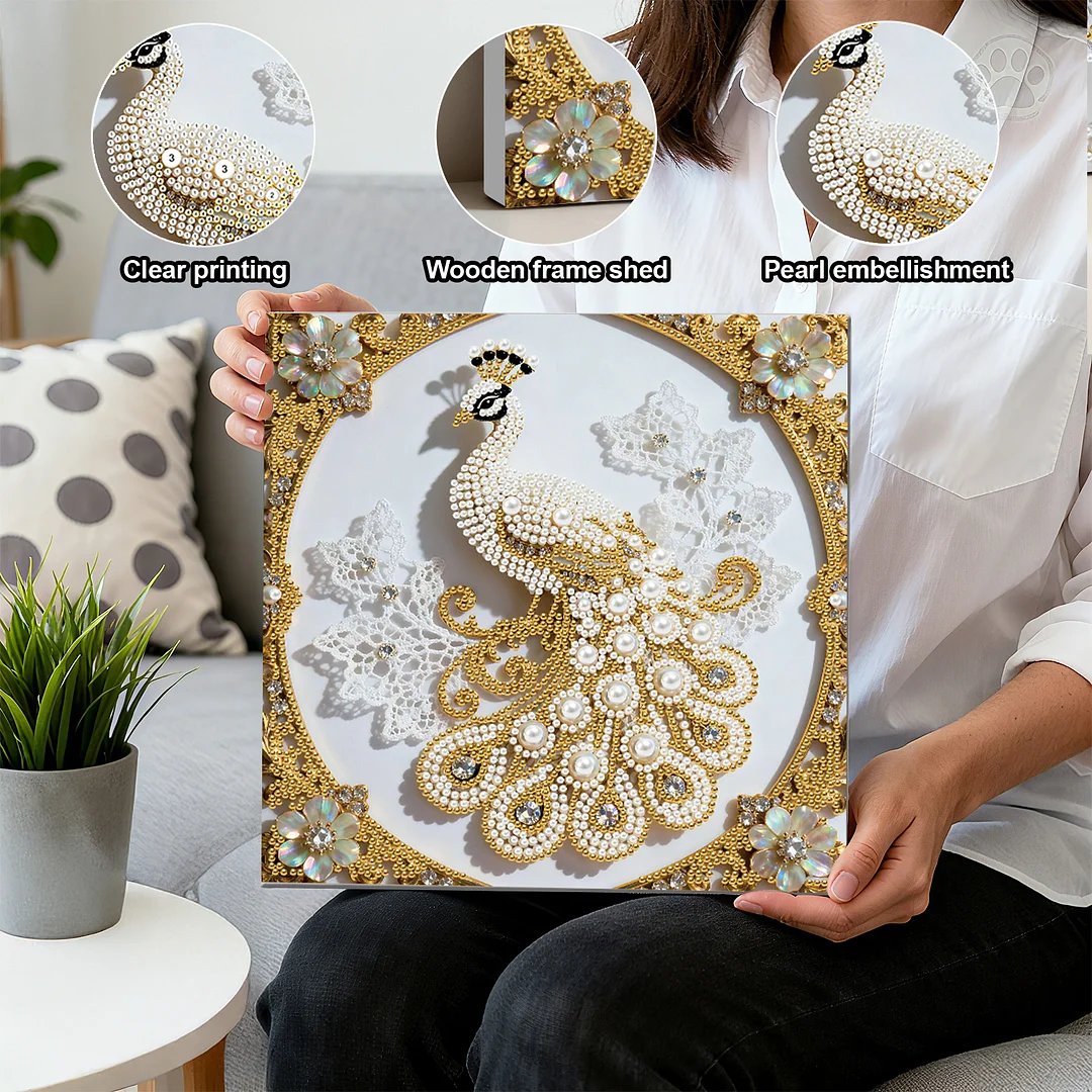 Peacock DIY Pearl Diamond Art Kit for Adults Home Decor 25x25cm With Frame