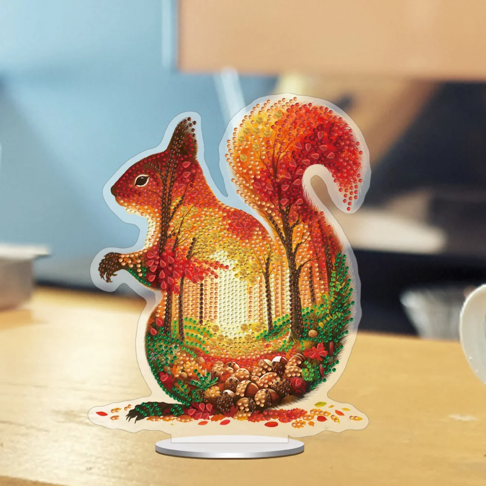 5D DIY Acrylic Squirrel Animal Scenery Silhouette Special Shape Diamond Painting Art Tabletop Decorations