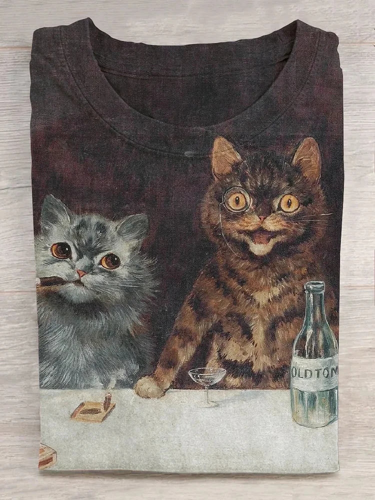 Funny Vintage Cat Art Painting T-Shirt