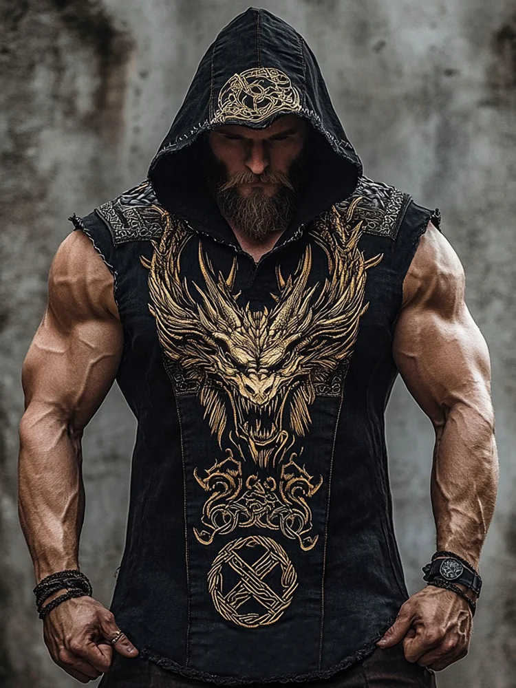 Men's Print Dragon Tribal Jacquard Inspired Tank Top Hoodie / Rvogue / Rvogue
