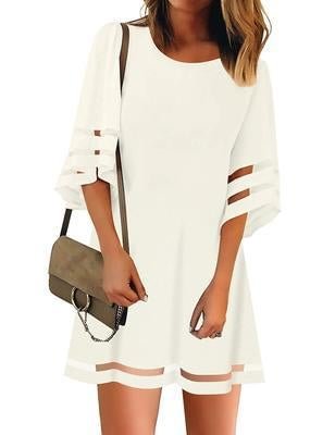 Flared Sleeve Mesh Stitched A-line Skirt Dress | EGEMISS