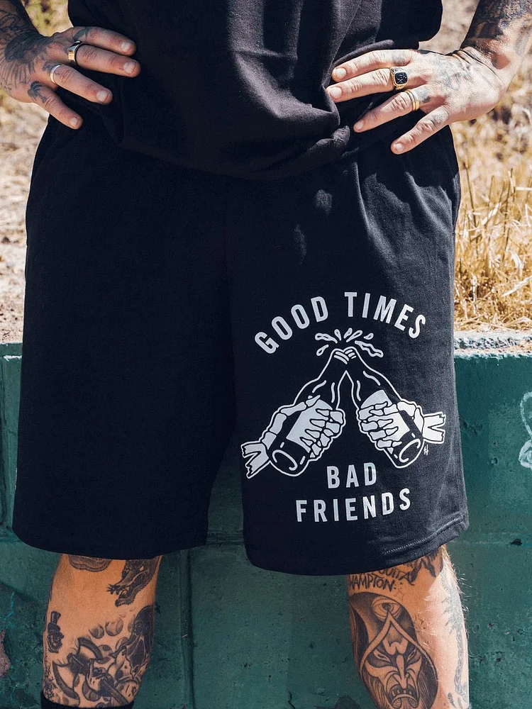 Good Times Bad Friends Elastic-waistband Sports Shorts