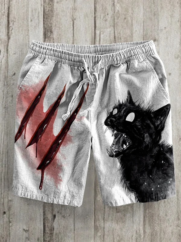 Men's Bloody Horrible Black Cat Art Print Drawstring Shorts