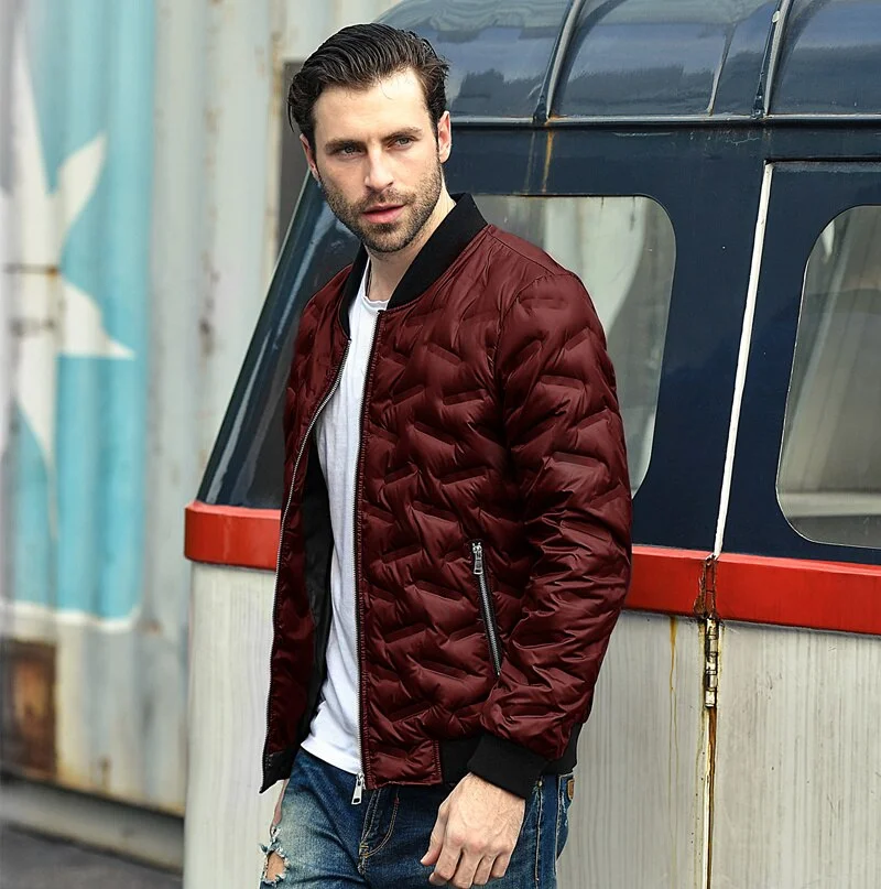 FTLZZ Winter Ultra Light 90% White Duck down Coats Men Casual Jacket Warm Parkas Stand Collar Lettice Outwear