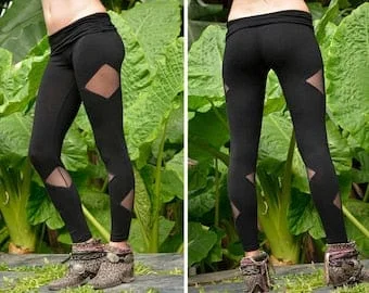 pornhint Pornhint Black Leggings with Mesh | Organic Cotton | Party Tights | Comfortable Yoga Pants | OFFRANDES