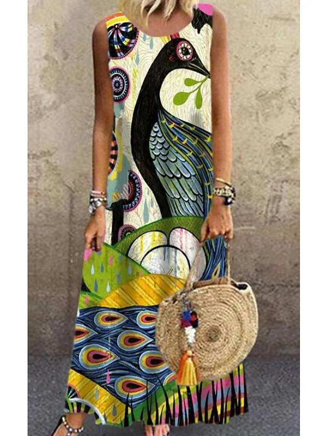 Women's Shift Dress Maxi long Dress Sleeveless Paisley Print Spring Summer Casual Yellow S M L XL XXL