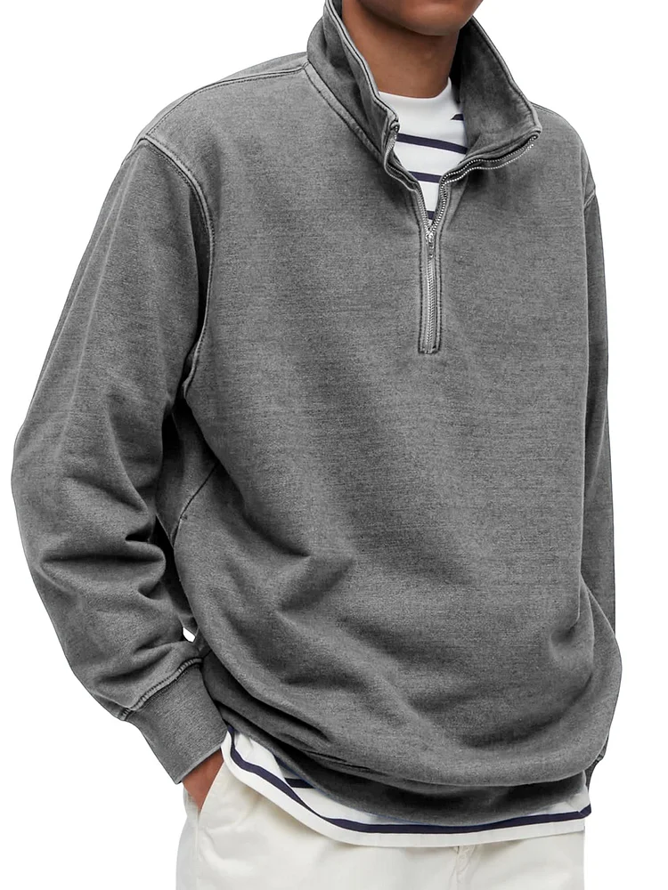 Men's Casual Solid Color Stand Collar Zipper Sweatshirt