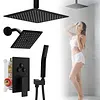 [US Local Warehouse] Mixer Shower W/ 12in Ceiling Mount 6in Wall Mount Showers Head Ceiling Mounted Shower System Combo Set Push Button Diverter with 2 in 1 Handheld for Bathroom and Hotel