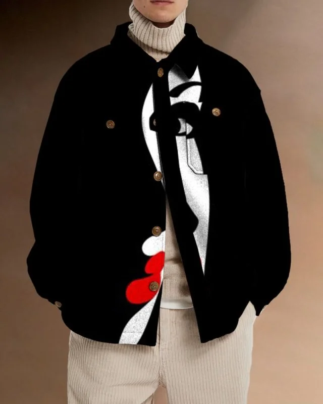 Men's Art Print Lapel Long Sleeve Jacket