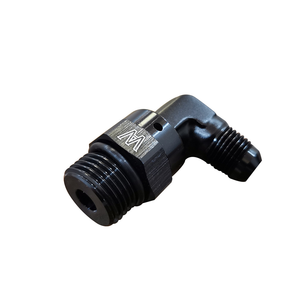 Alloyworks -6AN Flare To -8 ORB Male 90° AN Flare Aluminum SWIVEL Fitting BLACK