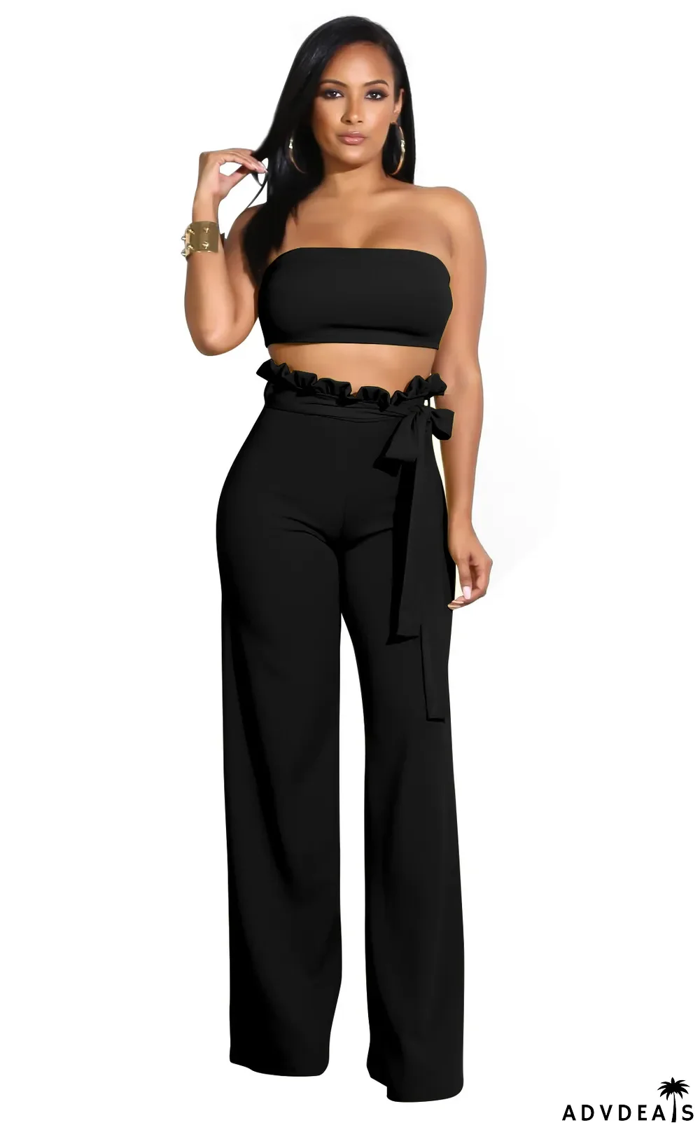 Solid Tube Top And Pants Two Piece Sets