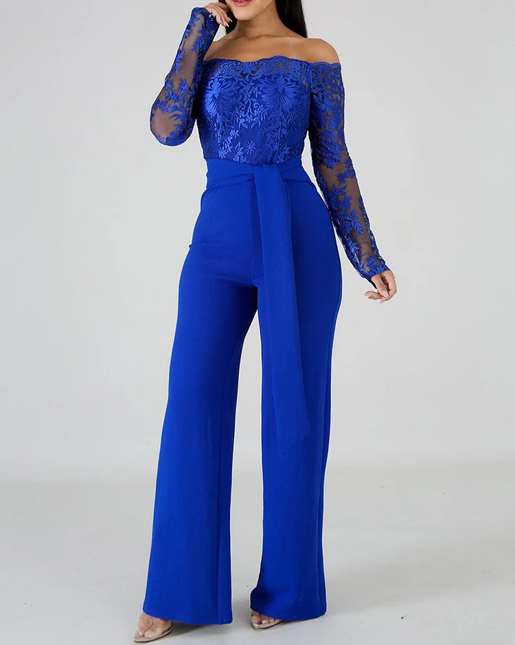 Water-soluble Lace One-neck Wide-leg Jumpsuit