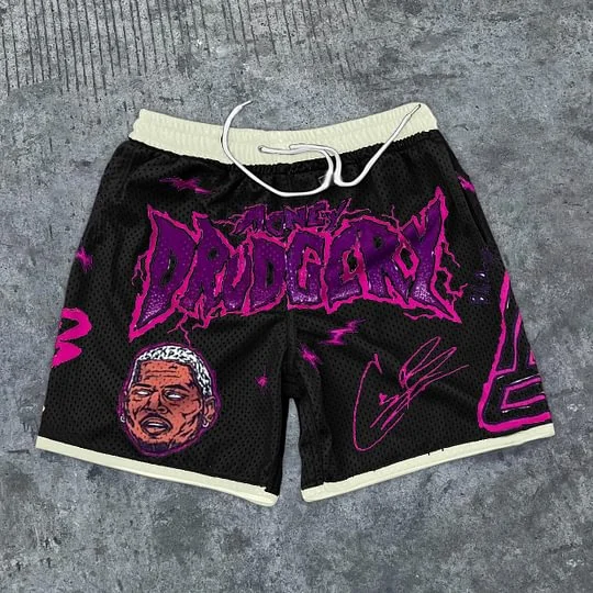 Vintage Casual Money Drudgery Graphics Mesh Shorts