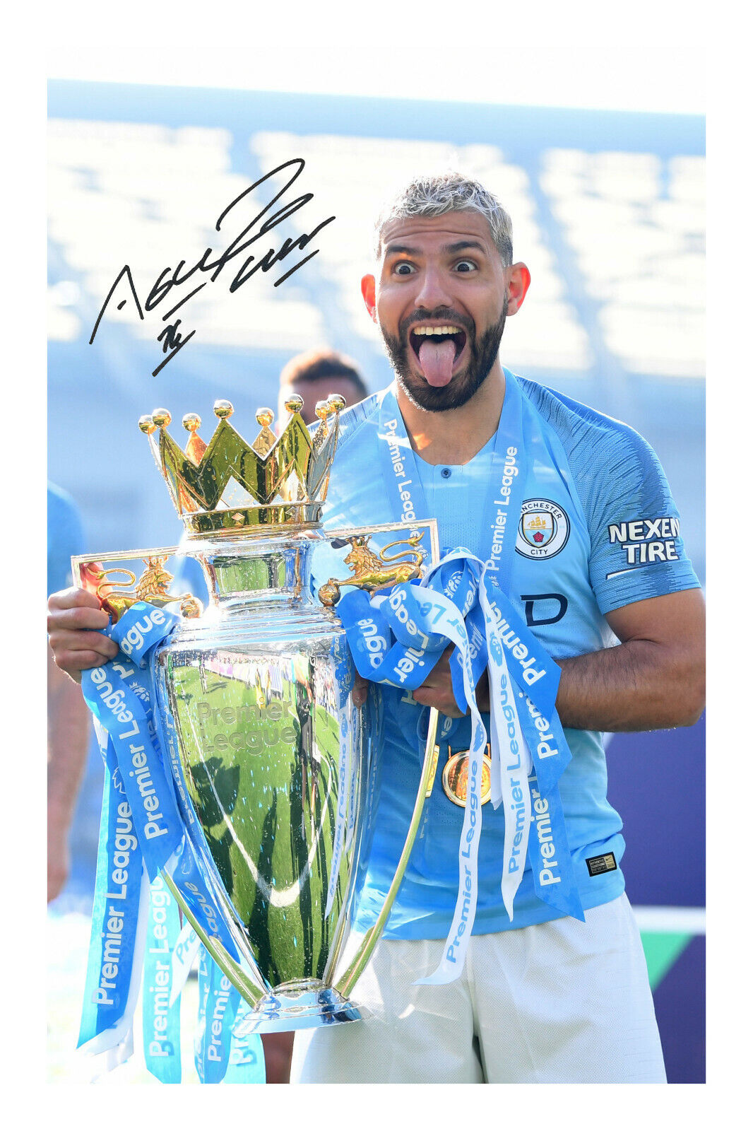 Sergio Aguero Signed A4 Photo Poster painting Print Autograph Manchester City 20/21 Champions