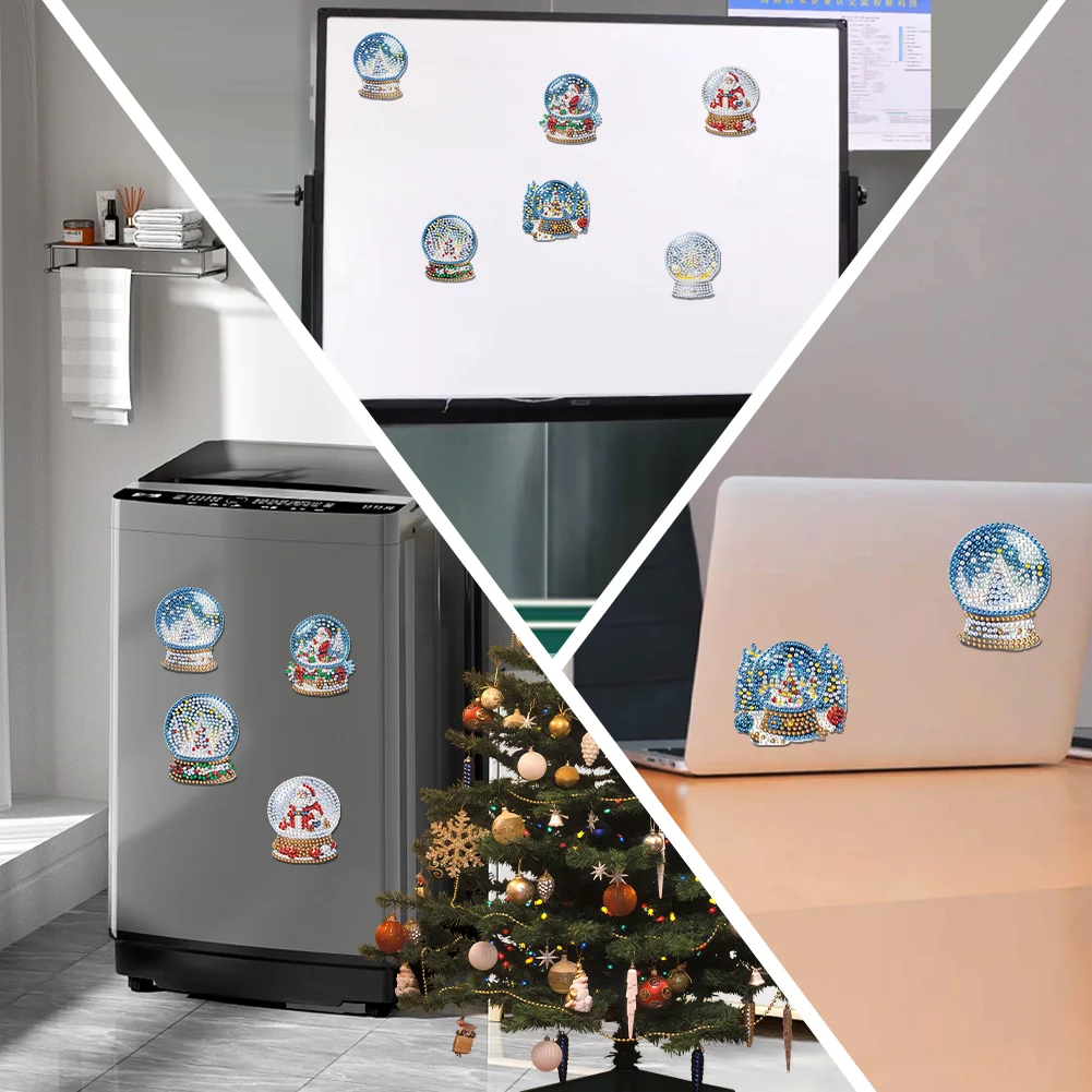 6Pcs Acrylic Christmas Crystal Ball Diamond Painting Fridge Magnet for Beginners