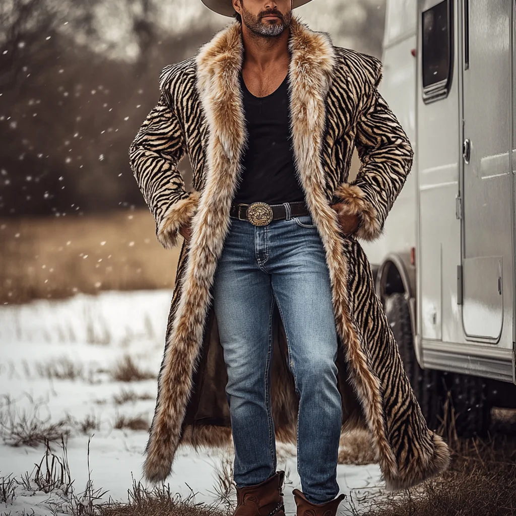 Western Cowboy Winter Warm Vintage Faux Fur Coat Jacket-inspireuse