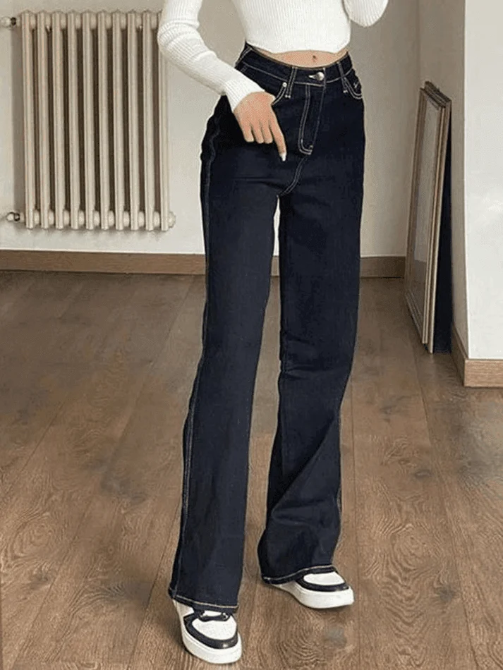 Brownm Stitched High Waist Boyfriend Jeans