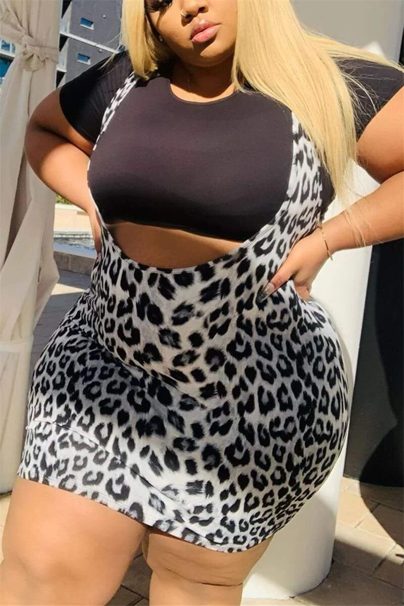 Sexy Plus Size Leopard Print Skirt Set