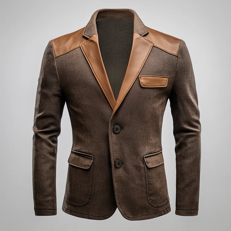 Men's Patchwork Notch Lapel Two Button Flap Pocket Blazer