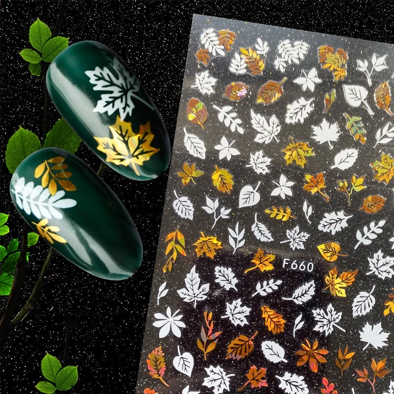 Harunouta Gold Water Nail Stickers Summer Flower Leaf Water Decals Slider Nail Foil Wraps Transfer Sticker Nail Art Decorarion-Nail Inspo