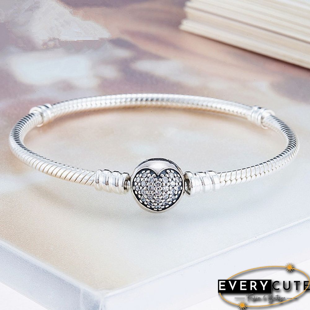Women Fashion NEW 925 Sterling Silver White Pink Flashing Zircon Arrow Heart Snake Chain Bracelet For European Bangle Bracelet Jewelery Making DIY