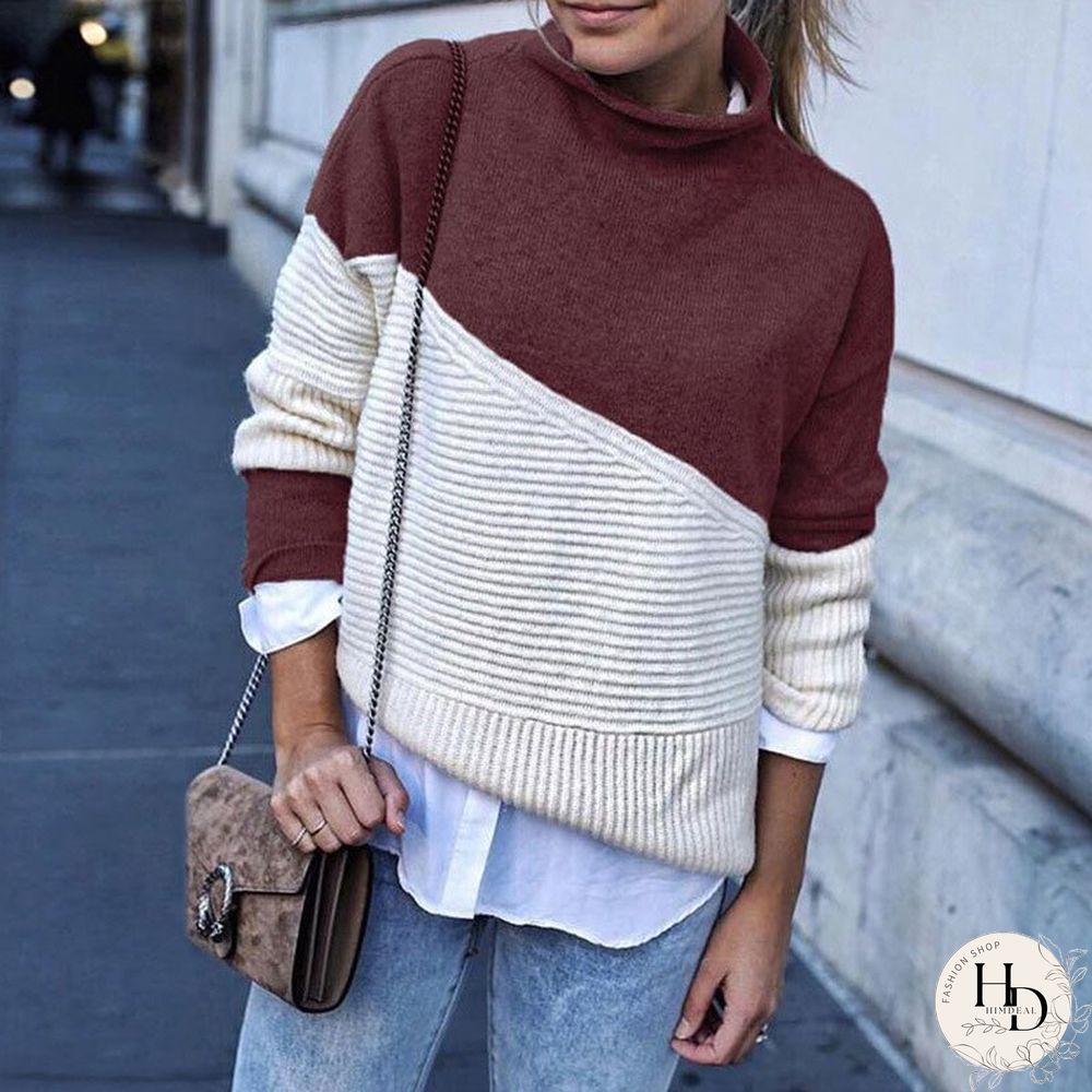 New Arrival Patchwork Turtleneck Pullover Women Knitwear Autumn Winter Sweaters And Pullovers Casual Knitted Jumper
