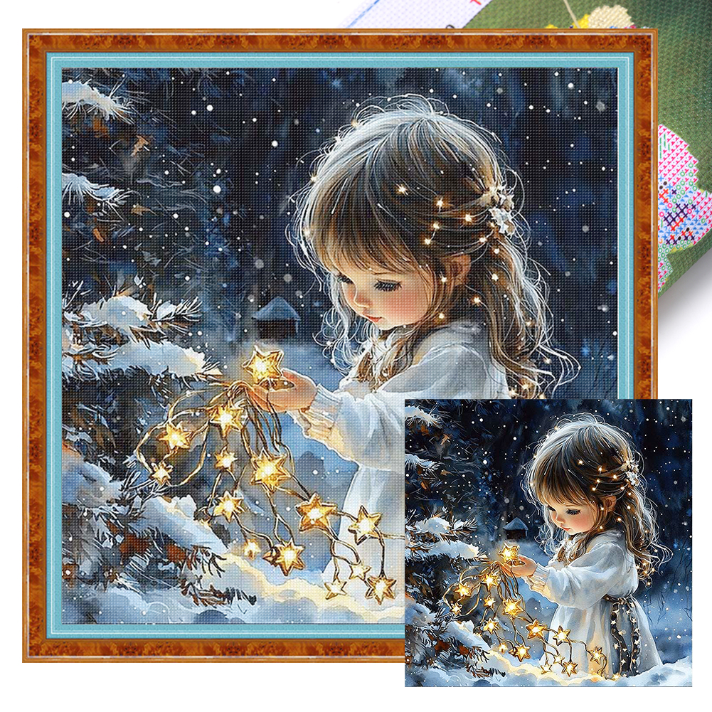 Cute Girl Full 11CT Pre-stamped Canvas(50*50cm) Cross Stitch