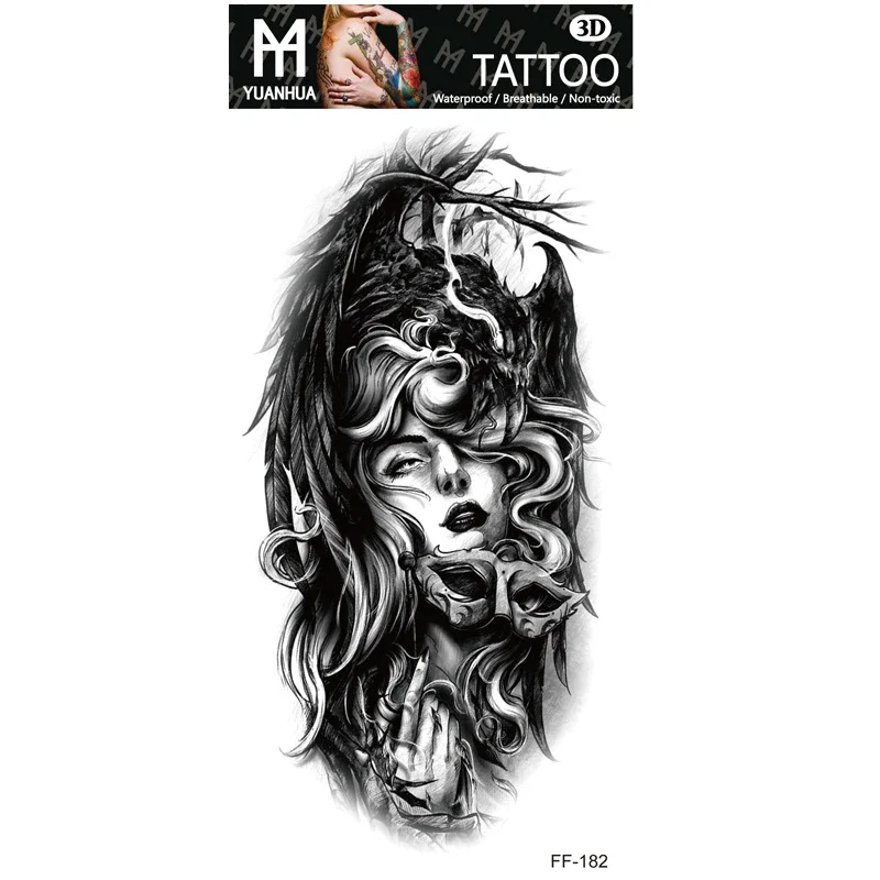 Sdrawing Forest Tattoo Sticker for Men Women Children Tiger Wolf Death Skull Temporary Tattoo Fake Henna Skeleton King Animal Tatoo