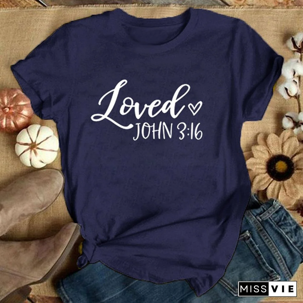 Loved 3:16 Women Christian T-shirt Inspirational Faith God Religious Church Jesus T Shirt Aesthetic Graphic Tees