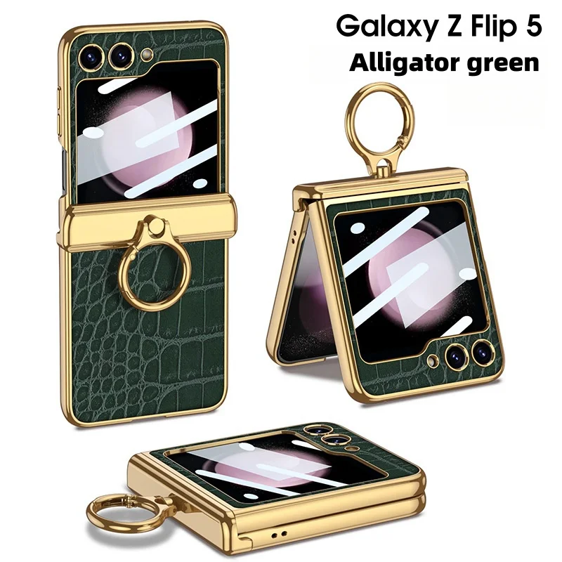 Suitable for Samsung Zfilp5/4/3 Leather Stand Ring Phone Case