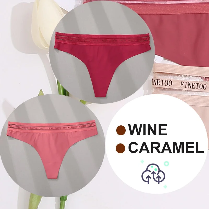 FINETOO 2PCS/Set Women Seamless G-string Panties M-XL Letter Soft Panties 7 Colors Patchwork Woman Underwear Thongs Lingerie