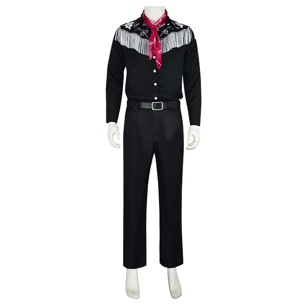 Movie Barbie 2023 Ken Black Cowboy Tassel Set Outfits Cosplay Costume Halloween Carnival Suit