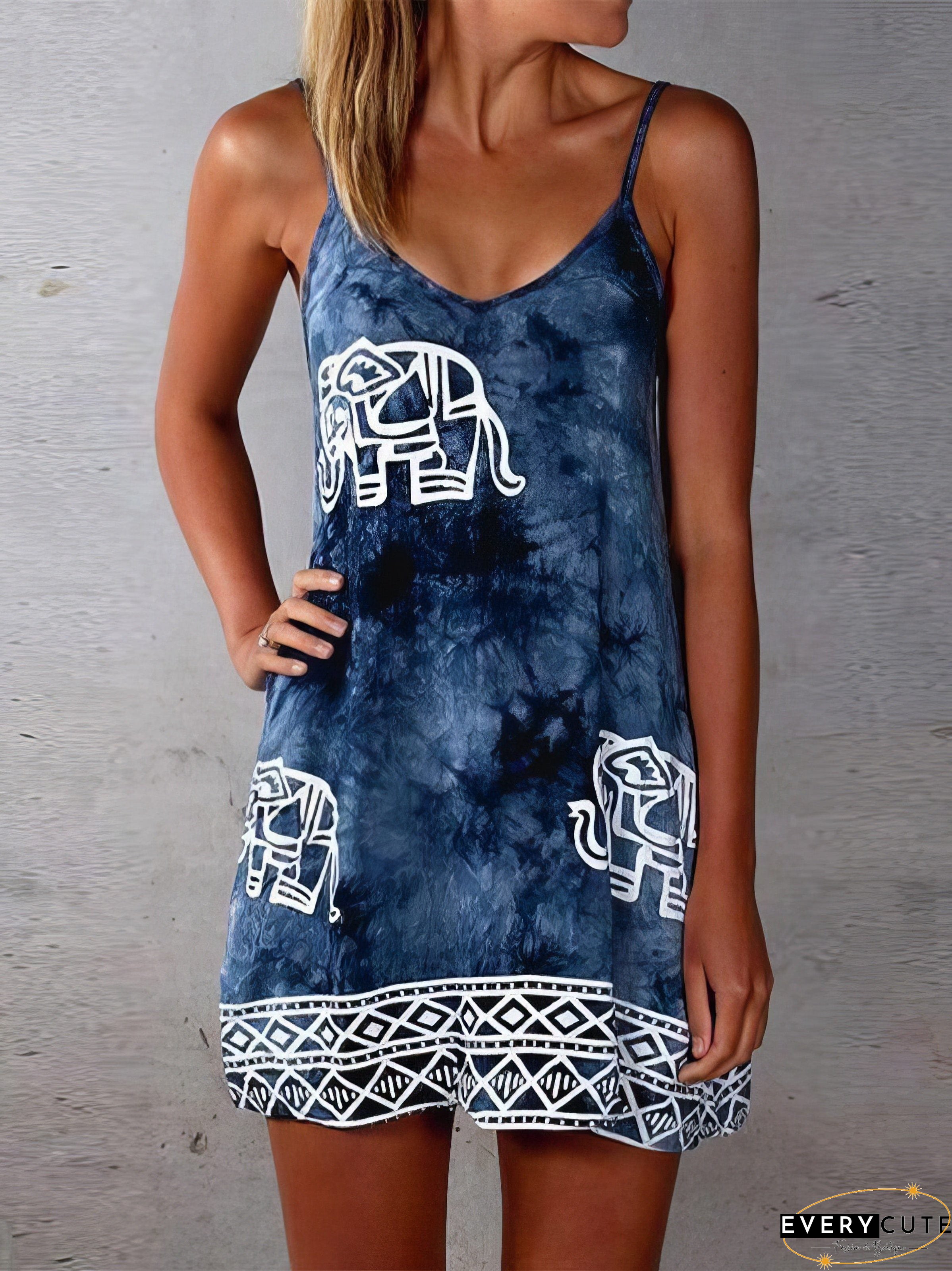 Elephant Print Tie-dye Sleeveless Skirt