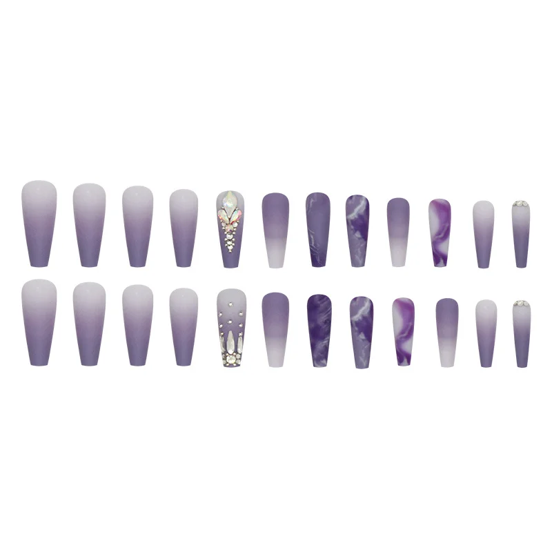 Churchf Churchf Gentle Purple Flash Diamond Nail Long Ballet Temperament Wear A Finished Fake Nails