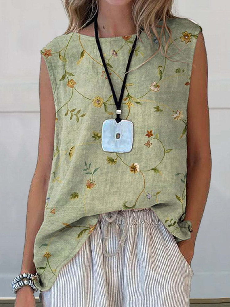 Comstylish Floral Print Sleeveless Casual Tank Top