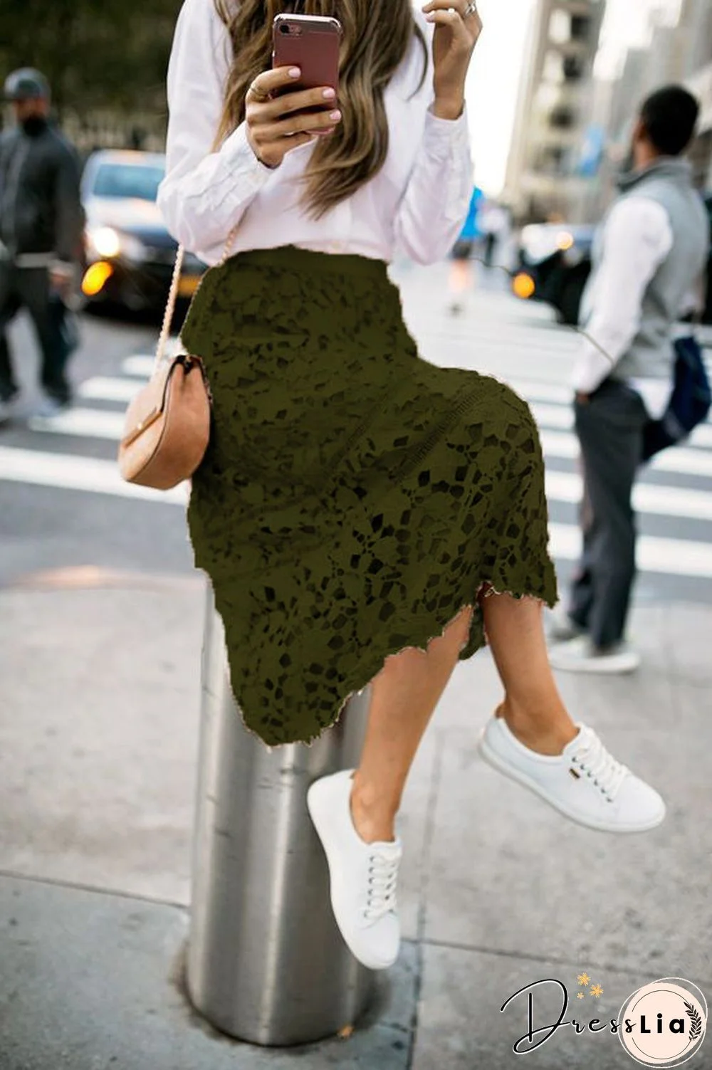 Elastic Waist Lace Midi Skirts