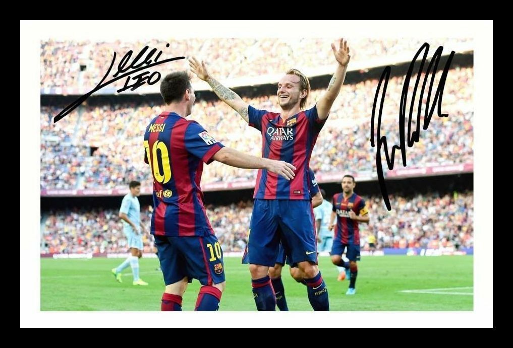 Lionel Messi & Ivan Rakitic - FC Barcelona Autograph Signed & Framed Photo Poster painting